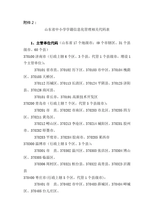 山东省中小学信息化管理相关代码表