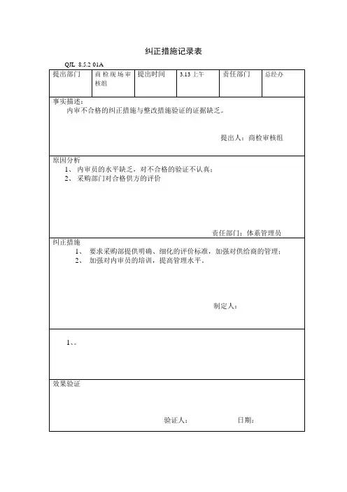 纠正措施记录表01