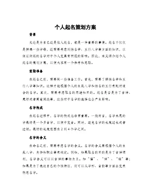 个人起名策划方案