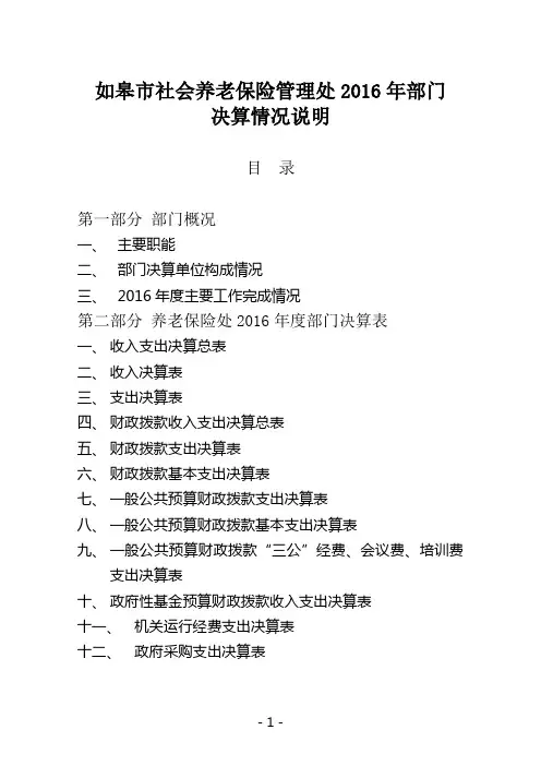 如皋市社会养老保险管理处2016年部门