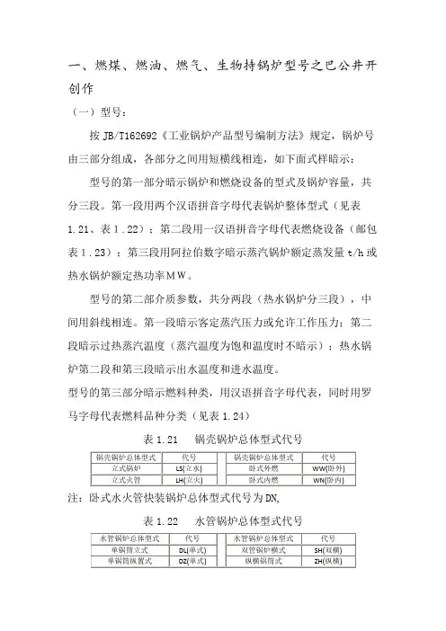锅炉型号含义