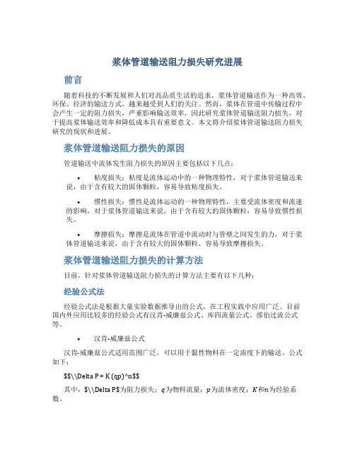 浆体管道输送阻力损失研究进展