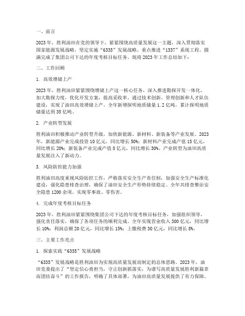 胜利油田年终总结报告