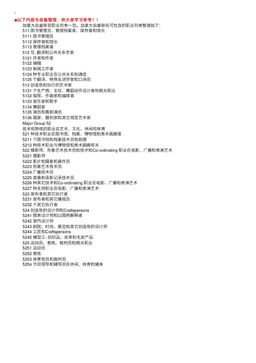 加拿大移民：加拿大自雇移民职业列表一览