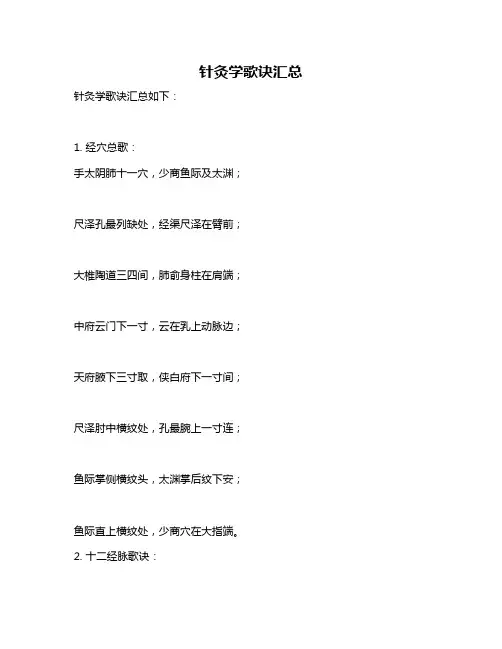 针灸学歌诀汇总