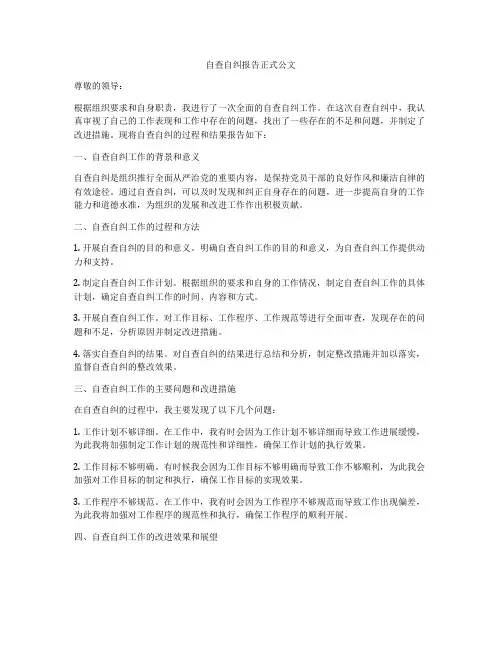 自查自纠报告正式公文