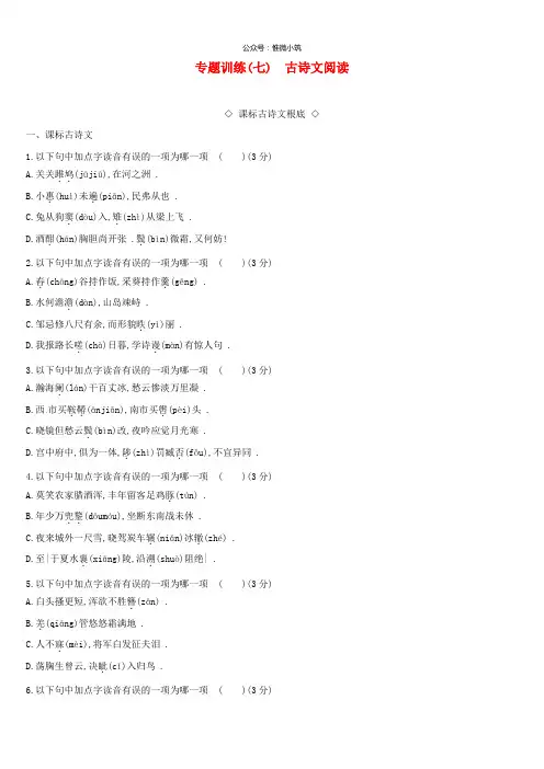 通用版中考语文高分一轮专题07古诗文阅读专题训练
