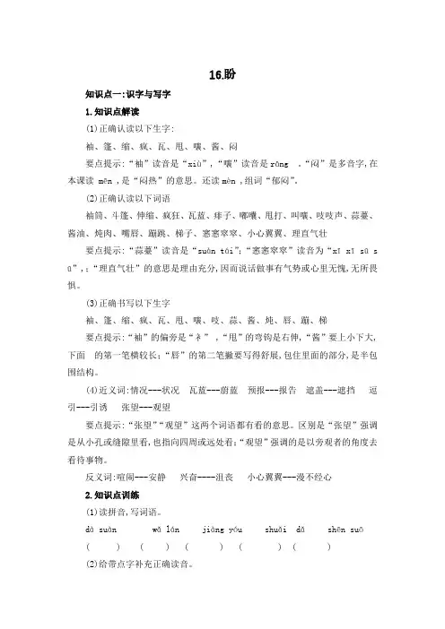 六年级上册语文知识点解读及训练 16盼(含答案解析)