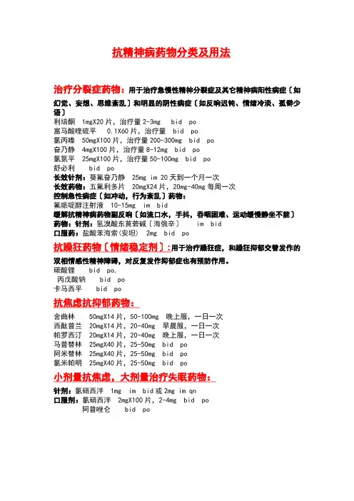 精神科常用药物分类汇总ea