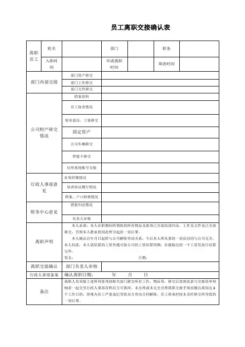 员工离职交接确认表