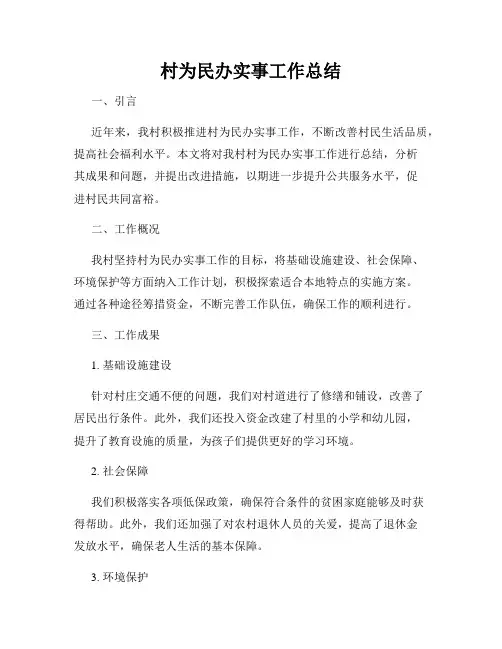 村为民办实事工作总结