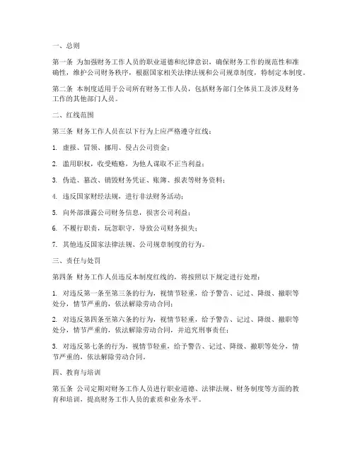 财务工作人员红线管理制度