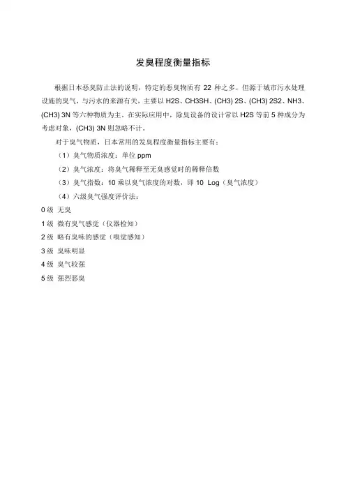 发臭程度衡量指标