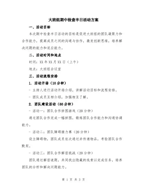 大班组期中检查半日活动方案