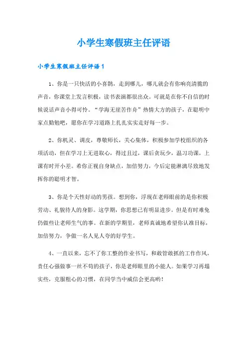小学生寒假班主任评语