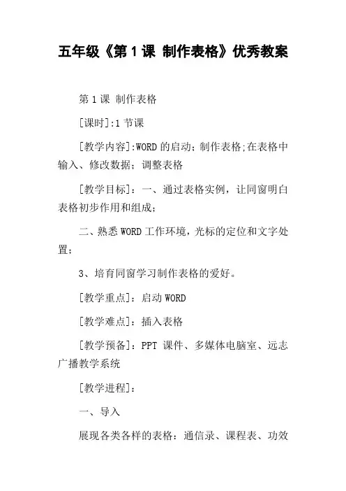 五年级第1课制作表格优秀教案_1