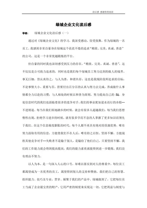 绿城企业文化读后感