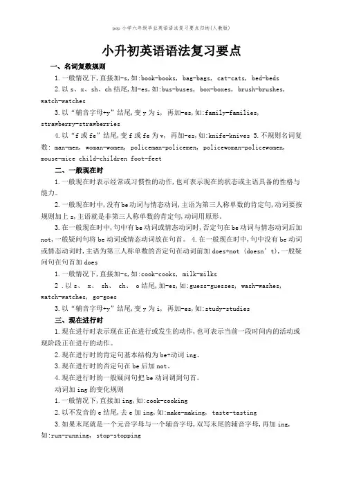 pep小学六年级毕业英语语法复习要点归纳(人教版)