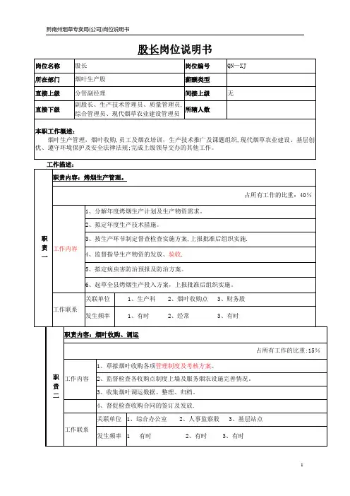 股长岗位说明书