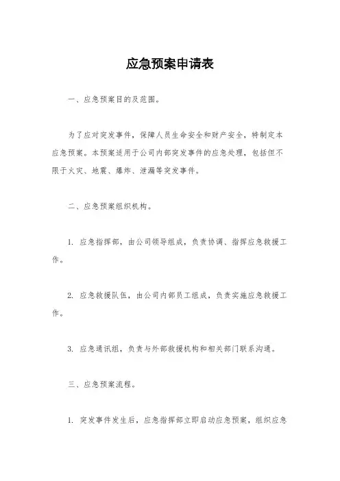 应急预案申请表
