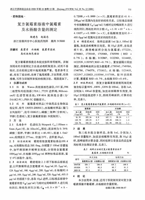 复方氯霉素溶液中氯霉素及水杨酸含量的测定