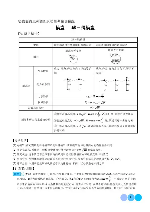 球—绳模型(学生版)--竖直面内三种圆周运动模型
