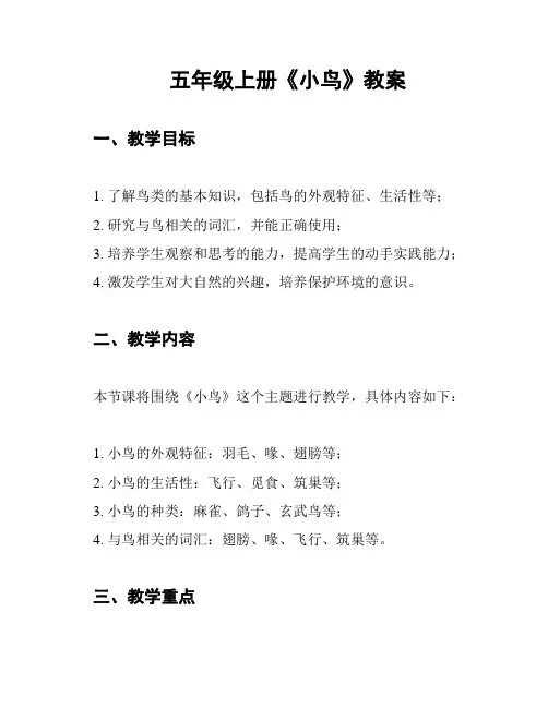 五年级上册《小鸟》教案