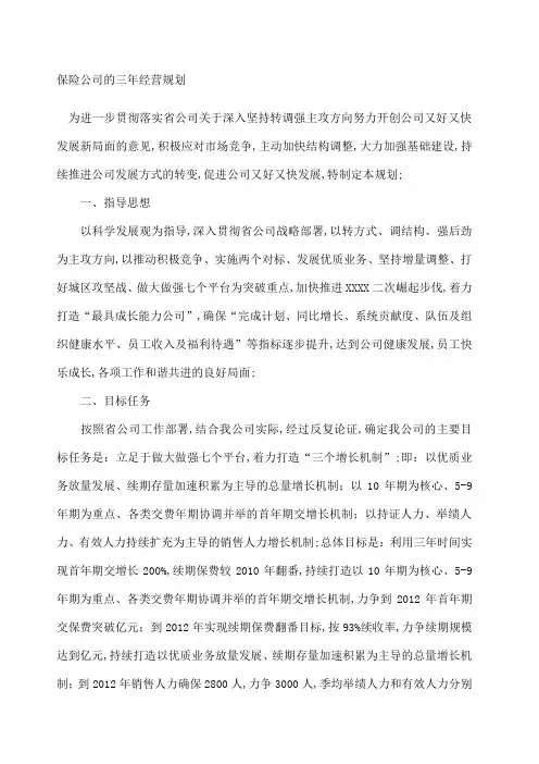保险公司的三年经营规划