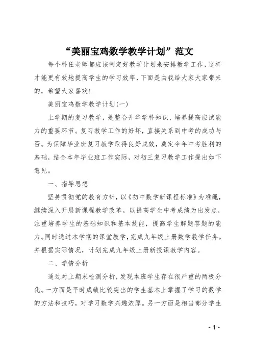 美丽宝鸡数学教学计划范文