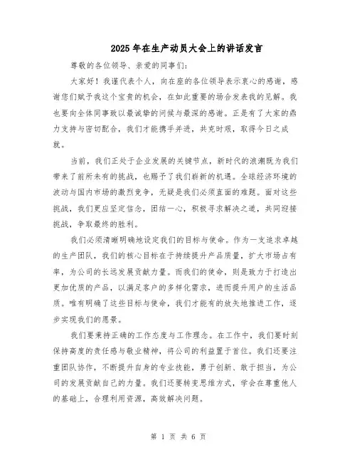2025年在生产动员大会上的讲话发言（3篇）