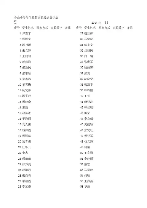 家长会后接送学生登记表