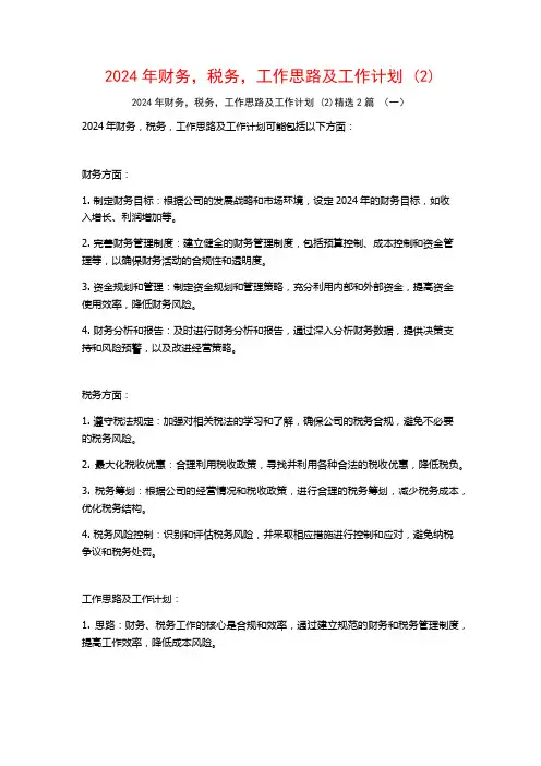 2024年财务,税务,工作思路及工作计划2篇