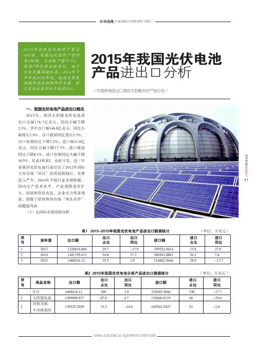 2015年我国光伏电池产品进出口分析_