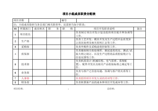 项目组职责分工表