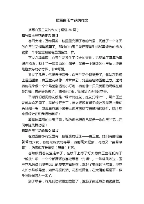 描写白玉兰花的作文（精选30篇）