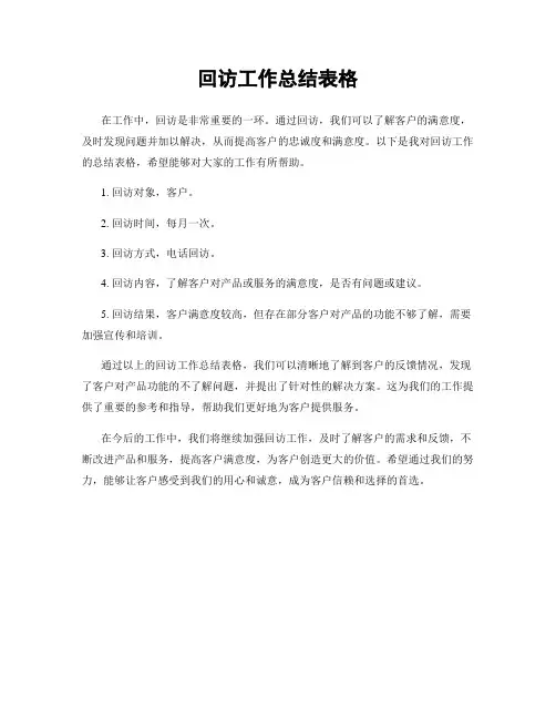 回访工作总结表格
