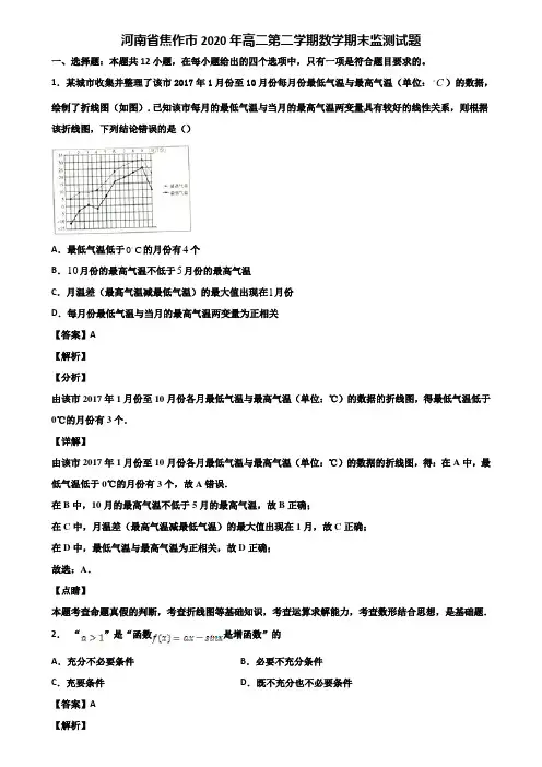 河南省焦作市2020年高二第二学期数学期末监测试题含解析