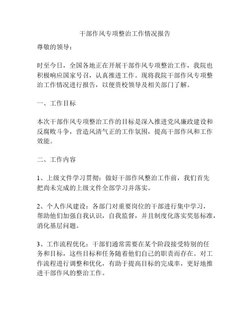 干部作风专项整治工作情况报告