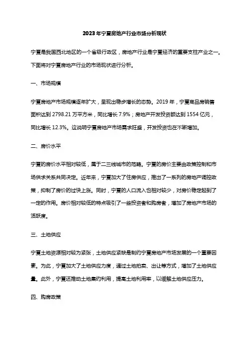 2023年宁夏房地产行业市场分析现状