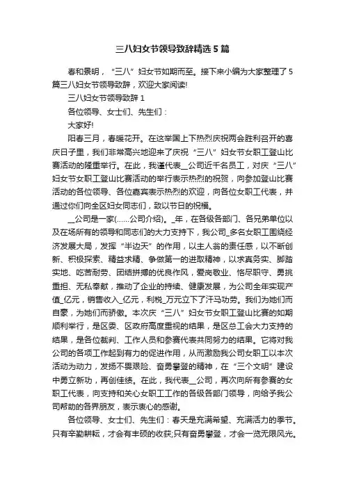三八妇女节领导致辞精选5篇
