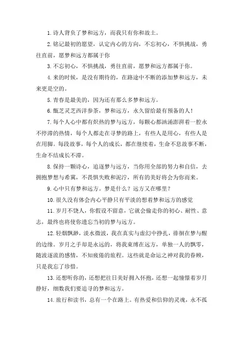 关于梦与远方唯美句子段落 带着梦想去远方的句子