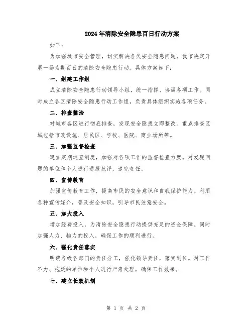 2024年清除安全隐患百日行动方案