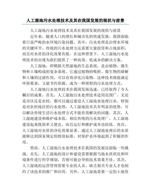 人工湿地污水处理技术及其在我国发展的现状与前景