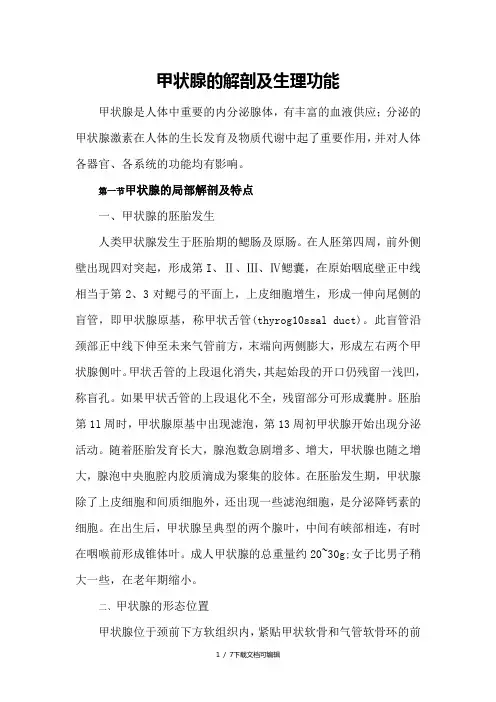 甲状腺的解剖及生理功能