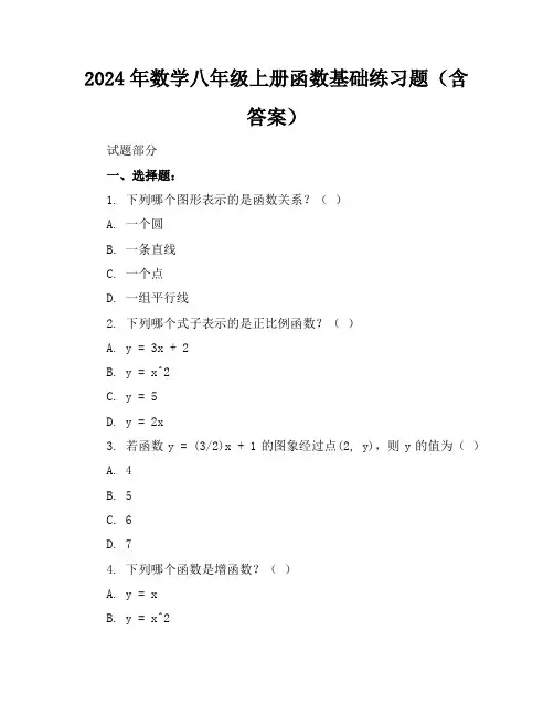 2024年数学八年级上册函数基础练习题(含答案)