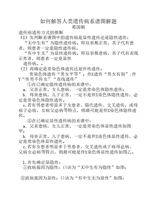 如何解答人类遗传病系谱图解题