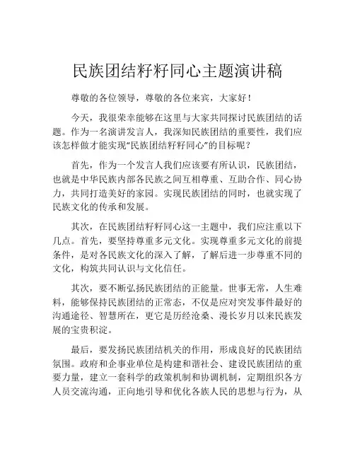 民族团结籽籽同心主题演讲稿 (2)