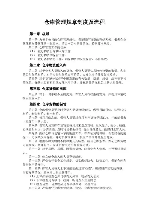 仓库管理规章制度及流程图