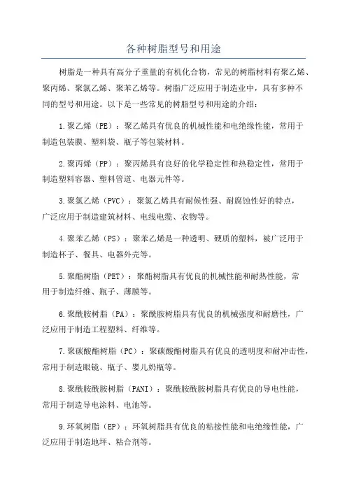 各种树脂型号和用途