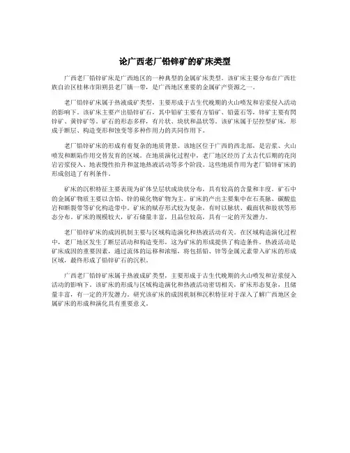 论广西老厂铅锌矿的矿床类型